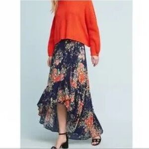 Anthropologie Floral Midi Skirt